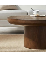 35.98inch Round Coffee Table with Cylindrical Leg,Wood Veneer Tabletop Table,Rounded Sofa Side Table for living Room Office,Brown