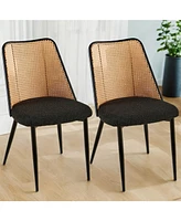 Black Rattan Dining Chairs (Set of 2) with Cane Backs