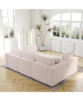 U-Shaped 6-Person Sofa with Ottoman, Light Pink, Modular Furniture