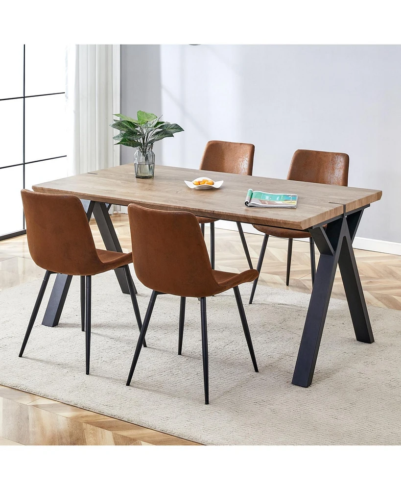 Wood-Textured Mdf Dining Table with 4 Technology Fabric Chairs