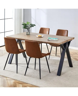 Wood-Textured Mdf Dining Table with 4 Technology Fabric Chairs