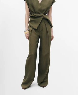 Mango Women's Linen-Blend Straight-Fit Pants