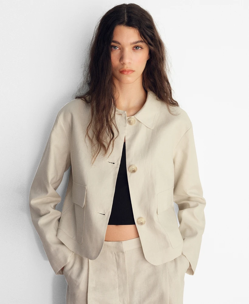 Mango Women's Pocket Linen-Blend Jacket