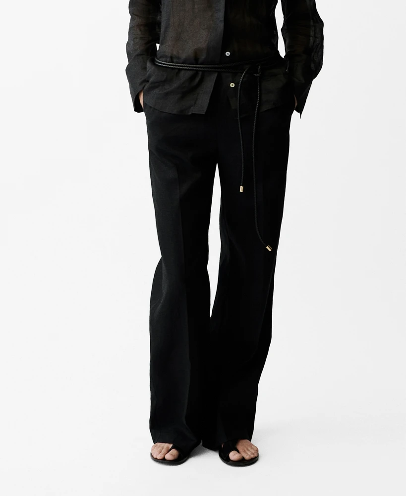 Mango Women's Bow Straight-Fit Linen Pants