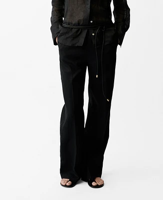 Mango Women's Bow Straight-Fit Linen Pants