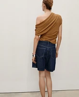Mango Women's Rinse-Wash Denim Pleated Bermuda Shorts