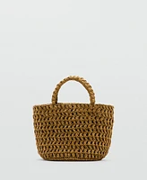 Mango Women's Natural-Fiber Double-Handle Bucket Bag