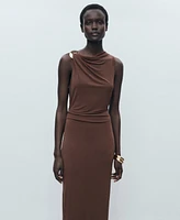 Mango Women's Metallic Detail Draped Dress