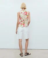 Mango Women's Floral Button-Down Fitted Blouse