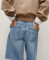 Mango Women's Frayed Hem Denim Bermuda Shorts