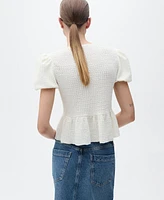 Mango Women's Bow Closure Textured Blouse