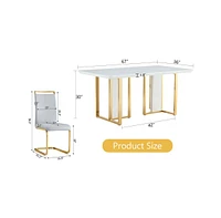 Marble Pattern Dining Table Set with 8 Pu Chairs (67"x36
