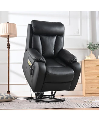 Electric Power Lift Recliner Chair for Elderly, Pu Recliner Chair for Seniors, Home Theater Seating, Living Room Chair, Side Pocket, Remote Control (B