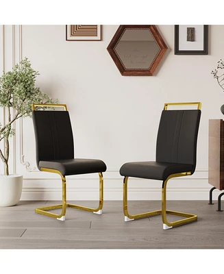 Modern Dining Chairs, Pu Faux Leather High Back Upholstered Side Chair with C-shaped Tube. Plating Golden Metal Legs for Dining Room Kitchen Vanity Pa