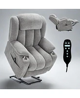 Chenille Power Lift Recliner, Massage & Heat, Usb, Cup Holders, Grey