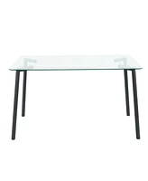 51.2" Square Glass Dining Table, Black Metal Legs