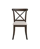 Wooden X Back Dining Chairs Set of 2, Modern Fabric Upholstered Kitchen Side 2PC Chairs, Cross Back Rubber Wood Farmhouse Dining Room Chair,Brown