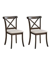 Wooden X Back Dining Chairs Set of 2, Modern Fabric Upholstered Kitchen Side 2PC Chairs, Cross Back Rubber Wood Farmhouse Dining Room Chair,Brown