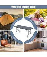 6 Feet Folding Table with Wood Grain Hdpe Tabletop and Safe Lock Mechanism