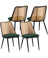 Boucle and Cane Dining Chairs (Set of 4)