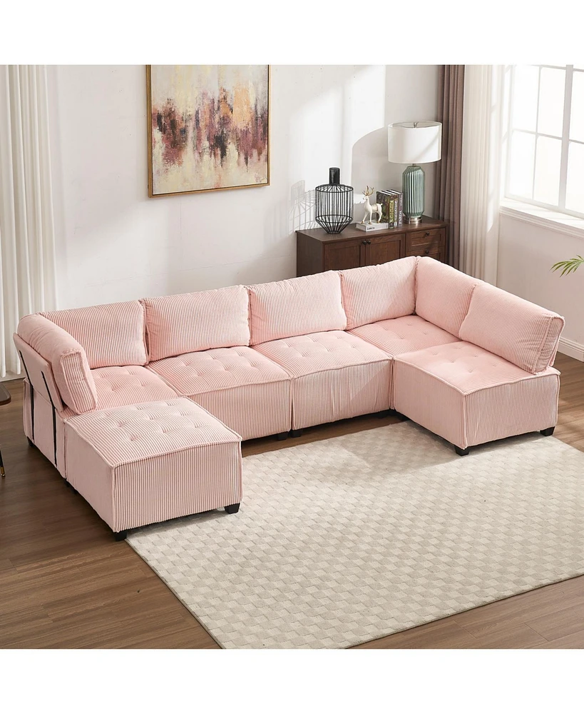 U-Shaped Modular Sectional Sofa with Reversible Chaise