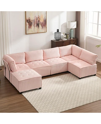 U-Shaped Modular Sectional Sofa with Reversible Chaise