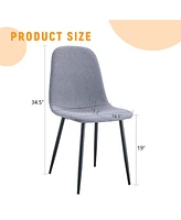 Light Gray Linen Dining Chairs (Set of 4) - Black Metal Legs