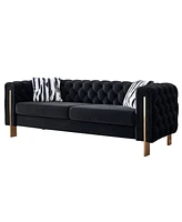 Chesterfield Modern Tufted Velvet Living Room Sofa, 84.25"W Couch,Black