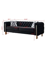 Chesterfield Modern Tufted Velvet Living Room Sofa, 84.25"W Couch,Black