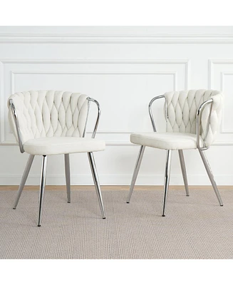Modern White Linen Dining Chair (Set of 2)