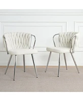 Modern White Linen Dining Chair (Set of 2)