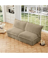 Camel Corduroy Armless Sofa with Pillows