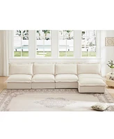 Cream Chenille Sectional Sofa with Removable Ottoman