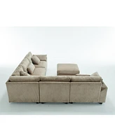 6-Seat Oversized Modular Sectional Sofa, Brown Corduroy