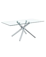 Modern Glass Dining Table, Silver Legs, Seats 4-8