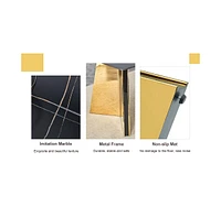 Black Sintered Stone Table & 6 Pu Chairs - Golden Accents