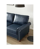 Navy Faux Leather Sofa Loveseat Silver Nails