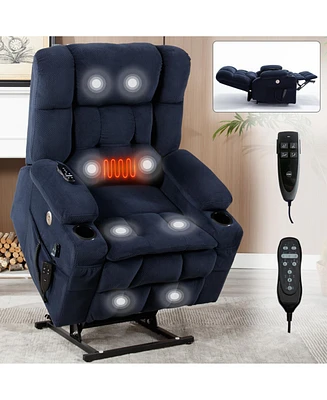 Blue Dual Motor Infinite Position Up to 350 Lbs Chenille Power Lift Recliner Chair, Heavy Duty Motion Mechanism with 8-Point Vibration Massage and Lum