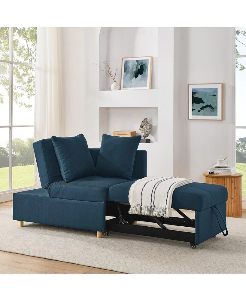 Convertible Sofa Bed with Adjustable Backrest and Wheels, Blue
