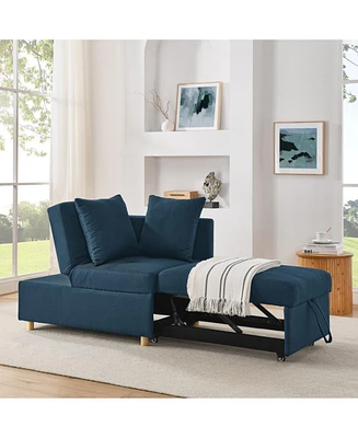 Convertible Sofa Bed with Adjustable Backrest and Wheels, Blue