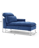 55" Blue Chaise Lounge with Armrest and Pillow