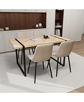 4-Piece Modern Dining Set: 59" Light Wood Mdf Table with Suede Chairs