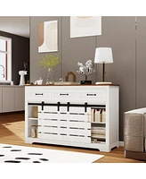 53" Farmhouse Buffet Cabinet with Sliding Barn Doors and Drawers
