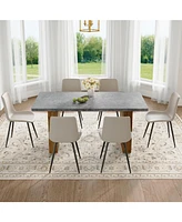 Cozy Modern Mdf Dining Set with 6 Gray Faux Leather Chairs