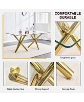 Minimalist Glass Dining Table with Golden Metal Legs