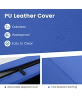 4-Panel Pu Leather Folding Exercise Mat with Carrying Handles-Navy