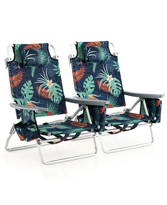 2 Pieces Folding Backpack Beach Chair with Pillow
