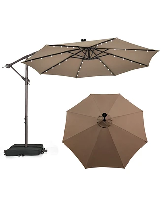 10 Feet Cantilever Umbrella with 32 Led Lights and Solar Panel Batteries-Tan