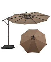 10 Feet Cantilever Umbrella with 32 Led Lights and Solar Panel Batteries-Tan