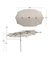 15 Feet Twin Patio Umbrella with 48 Solar Led Lights